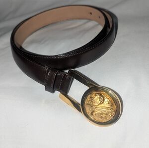 Vintge Gail Labelle Leather  Dark Brown Belt with Gold Moon Celestial Buckle. L